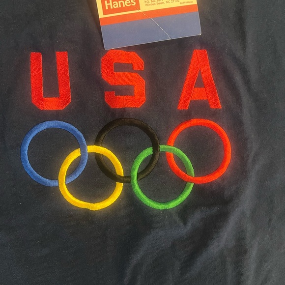 New Vintage USA Olympics Emroidered T-Shirt Single Stitch Medium Unisex Hanes - Picture 5 of 7